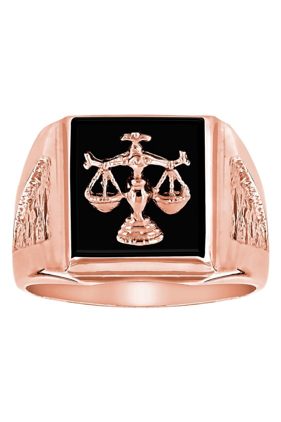 Mens Natural Black Onyx 14K Libra Scales Ring For Him (Rose Gold Size 9)