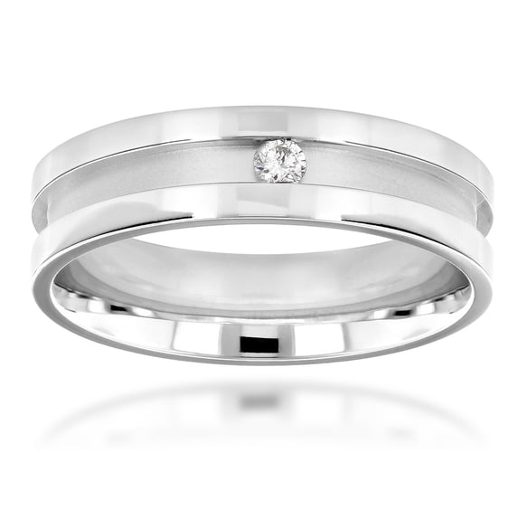 Mens Natural Diamond Wedding Band 14k Engagement Ring Comfort Fit (White Gold Size 6)