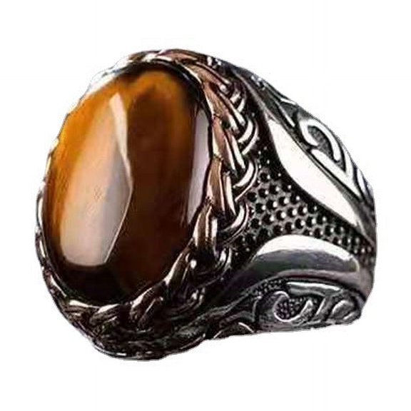 Men's Braided Ring Natural Zinc Alloy Tiger Stone Stripe Ring Fashion Statement Ring New Design High Quality Ring for Men Band Ring Jewelry