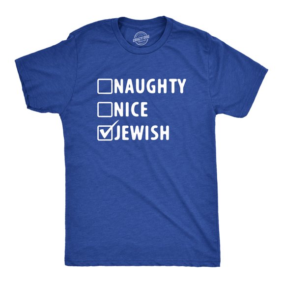Mens Naughty Nice Jewish List T Shirt Funny Xmas Santas Checklist Religion Tee for Guys Graphic Tees
