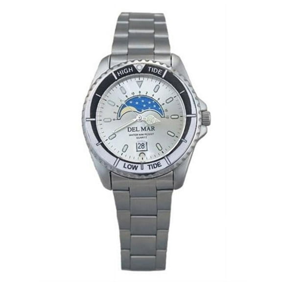 Mens Nautical Analog Tide Watch Stainless Steel White Dial