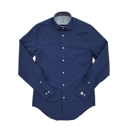Mens Navy All-Temp Flex Collar Fitted Broadcloth Dress Shirt 14-14.5 / 32-33