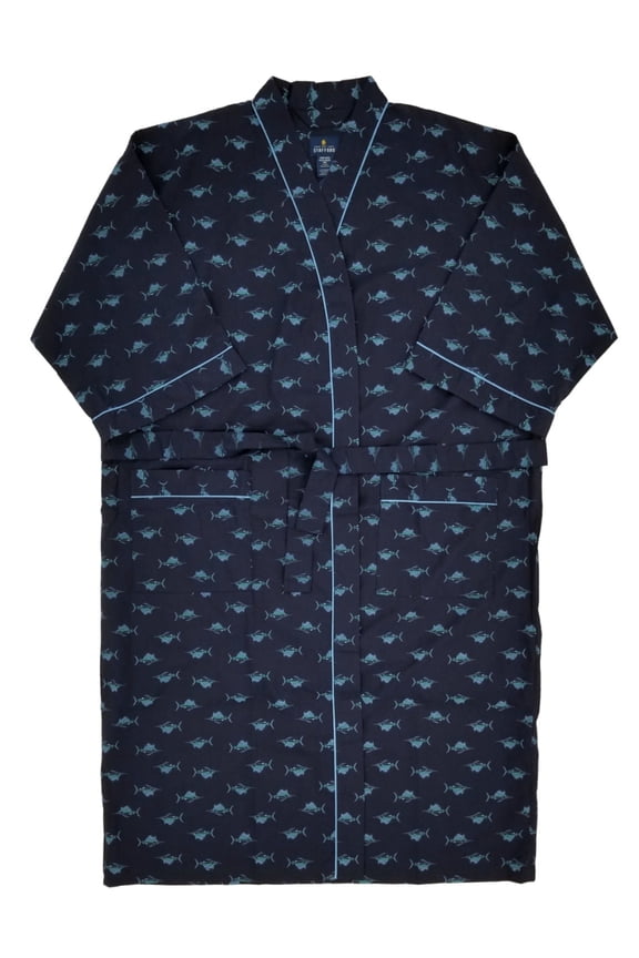 Mens Navy Blue Marlin Sailfish Woven Robe Housecoat Bath Robe OSFM Big