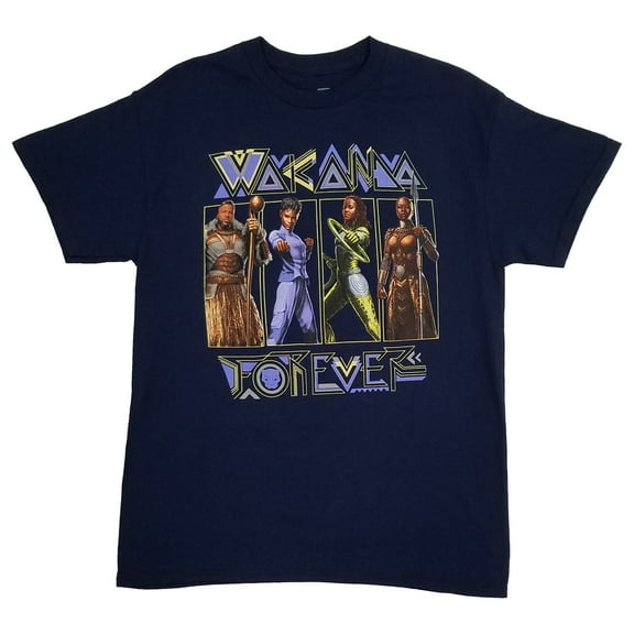 Mens Navy Blue Marvel Studios Black Panther Wakanda Forever Graphic T-Shirt L