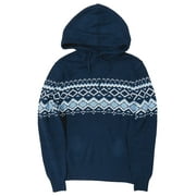 Mens Navy Blue Nordic Print Hoodie Sweater Top Small