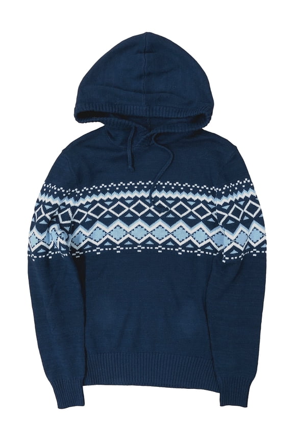 Mens Navy Blue Nordic Print Hoodie Sweater Top Small