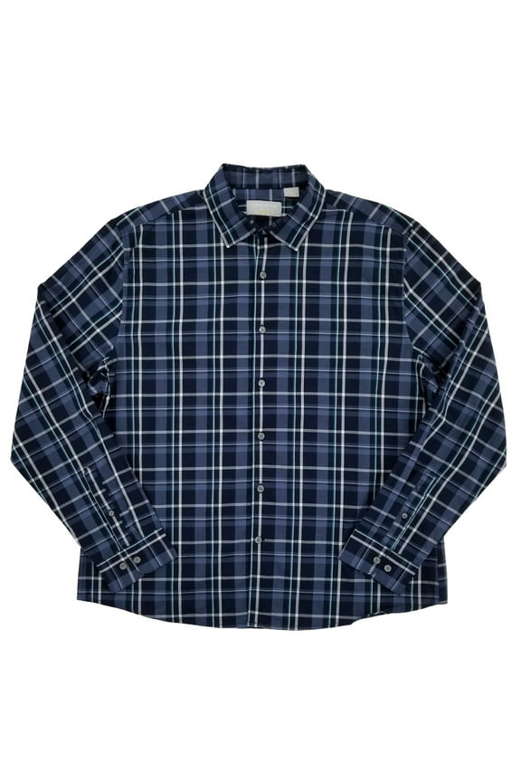 Mens Navy Blue Plaid Long Sleeve Button-Front Shirt X-Large