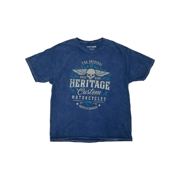 Mens Navy Blue Wash Heritage Custom Motorcycles Short Sleeve T-Shirt X-Large
