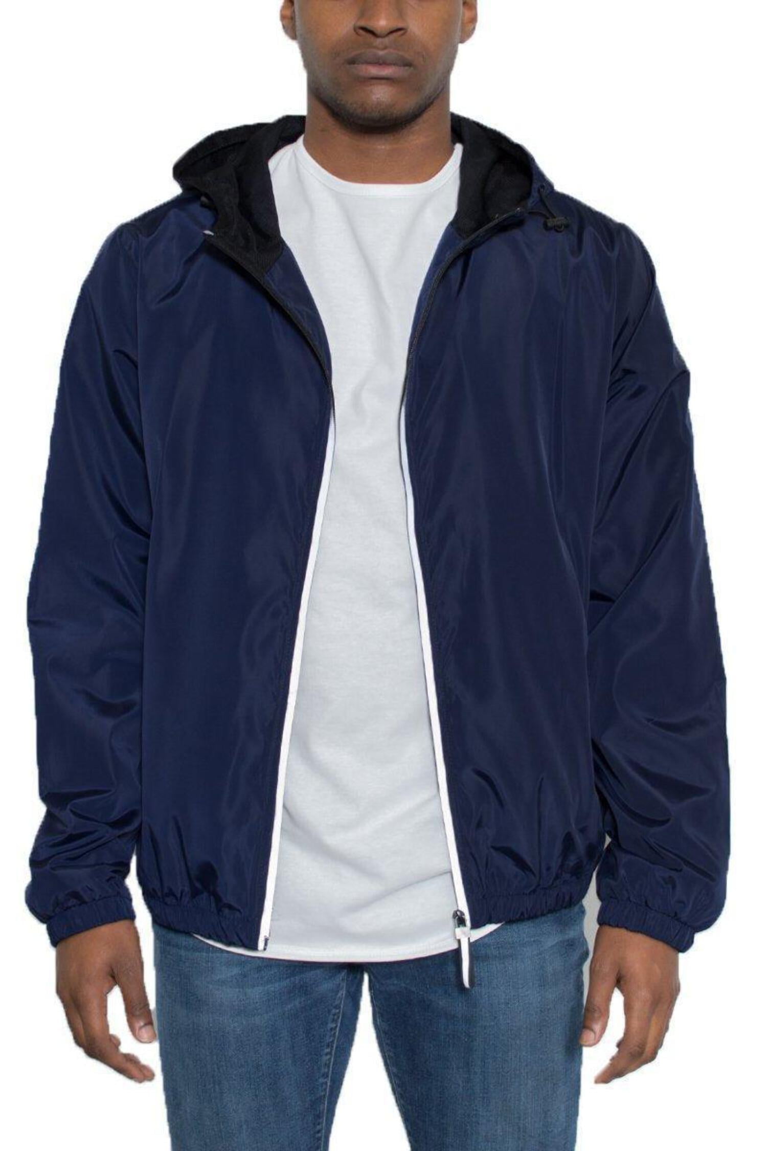 Mens Navy Blue With White Reflective Zipper Windbreaker Jacket