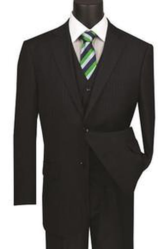 Mens Navy Fine Pinstripe 3 Piece Suit Regular Fit Vinci V2RS-7