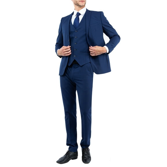 Mens Navy Suit, Slim Fit 3-Piece Expandable Waist Pants
