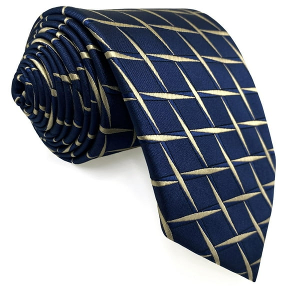 Mens Necktie Navy Blue Yellow Patterned Ties for Men Medium 57.5"