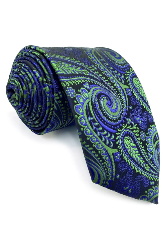 Mens Necktie Paisley Blue Green Tie Pack Wedding Party Classic Size 57.5"×3.15"