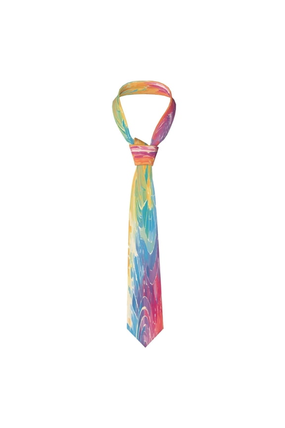 Mens Necktie Soft Silky Tie For Business Wedding Party Daily Office Formal Casual Wear Wrinkle Resistant Lightgrey Tie-Dye Background Vibrant Colors And Swirling