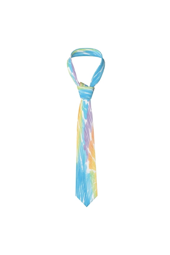 Mens Necktie Soft Silky Tie For Business Wedding Party Daily Office Formal Casual Wear Wrinkle Resistant Turquoise Tie Dye Background Rainbow Colors_3
