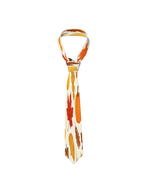 Mens Necktie Soft Silky Tie For Business Wedding Party Daily Office Formal Casual Wear Wrinkle Resistant Autumn Maple Leaves And Pumpkins (4)