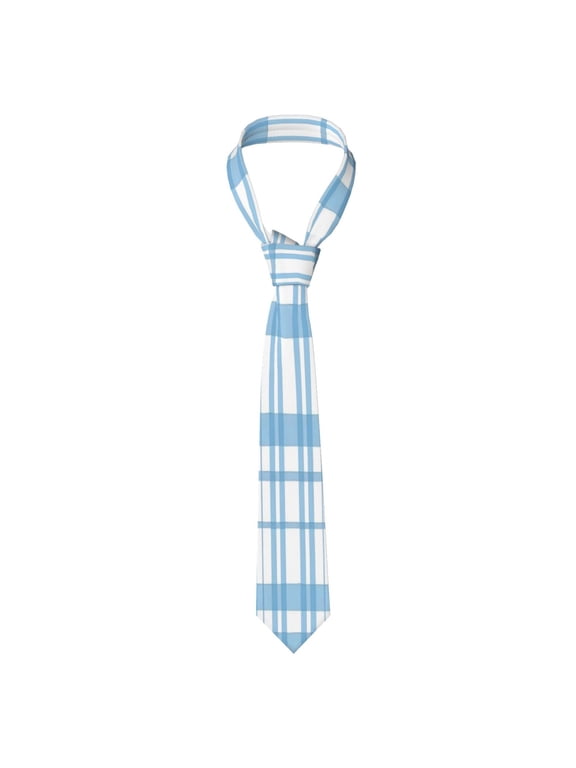 Mens Necktie Soft Silky Tie For Business Wedding Party Daily Office Formal Casual Wear Wrinkle Resistant Blue And White Checkered Pattern