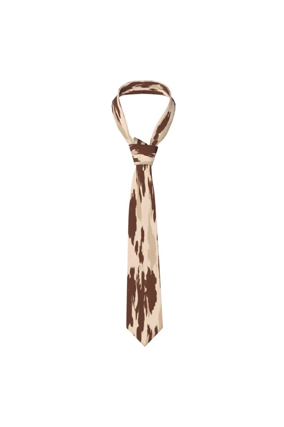 Mens Necktie Soft Silky Tie For Business Wedding Party Daily Office Formal Casual Wear Wrinkle Resistant Brown Cow Pattern
