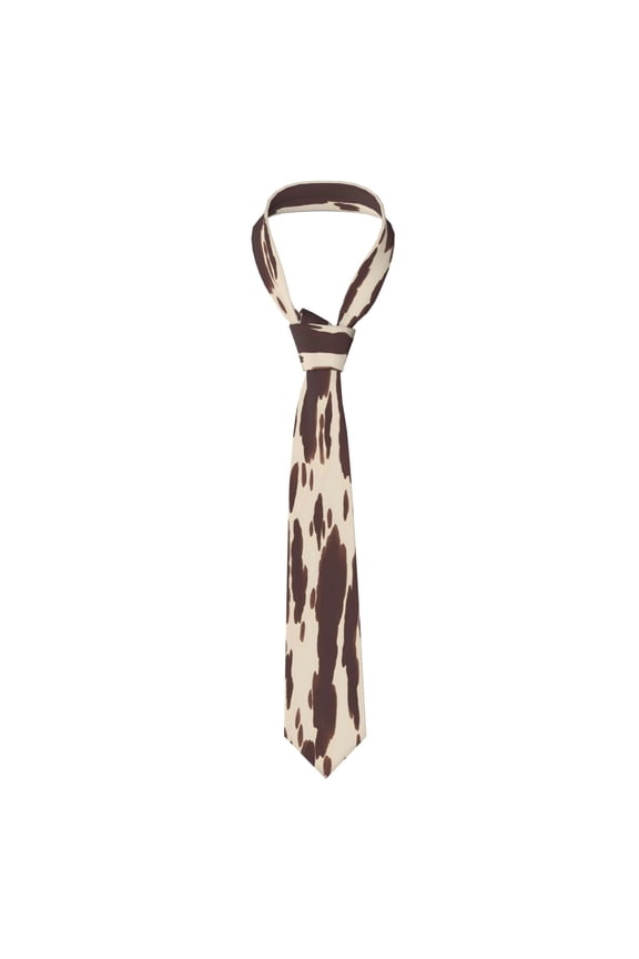 Mens Necktie Soft Silky Tie For Business Wedding Party Daily Office Formal Casual Wear Wrinkle Resistant Dark Brown Cow Pattern