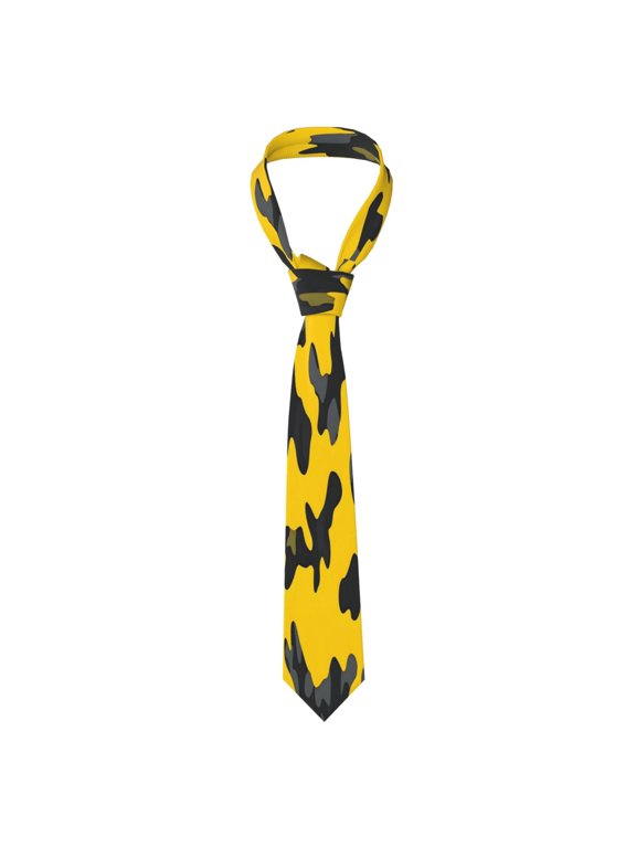 Mens Necktie Soft Silky Tie For Business Wedding Party Daily Office Formal Casual Wear Wrinkle Resistant Vector Camouflage Pattern Yellow_2