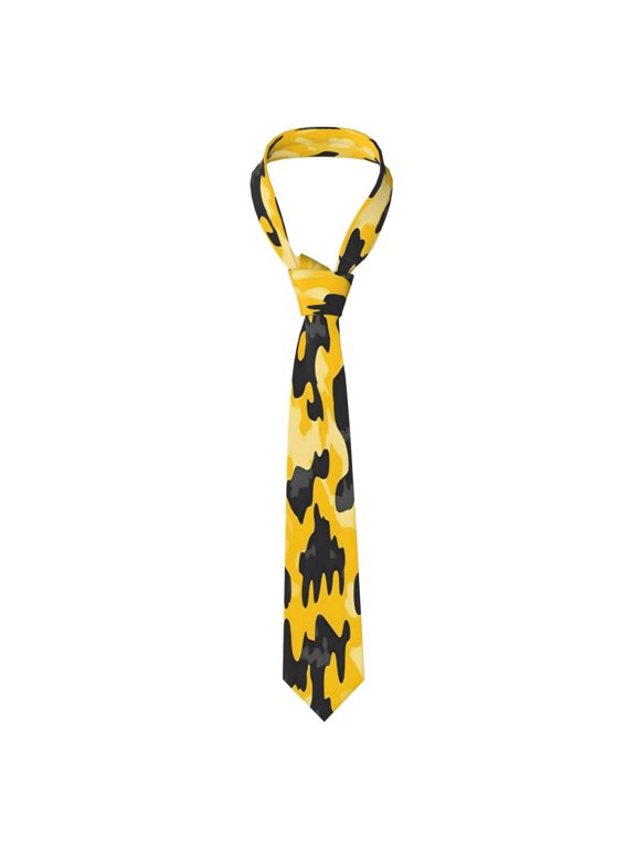 Mens Necktie Soft Silky Tie For Business Wedding Party Daily Office Formal Casual Wear Wrinkle Resistant Vector Camouflage Pattern Yellow_3