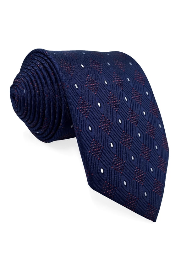 Mens Necktie Tie Dark Blue Red Pinpoint Dots Geometric for Wedding Party Prom Formal Classic 57.5"