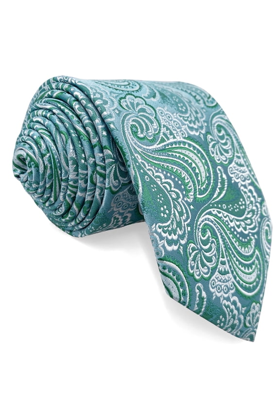 Mens Necktie Ties Paisley Green Baby Blue White Wedding Party Woven Elegant Extra Long 63"