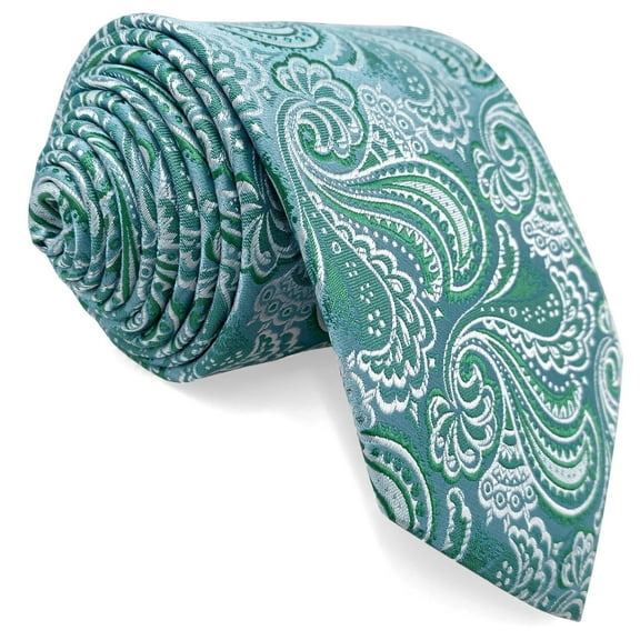 Mens Necktie Ties Paisley Green Baby Blue White Wedding Party Woven Elegant Medium 57.5"