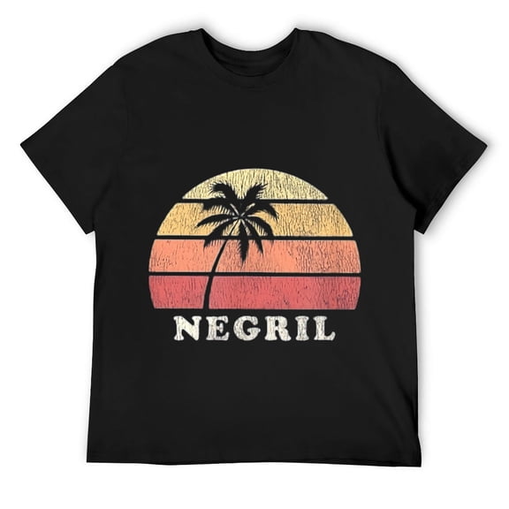Mens Negril Vintage 70s Retro Throwback Design T-Shirt Black