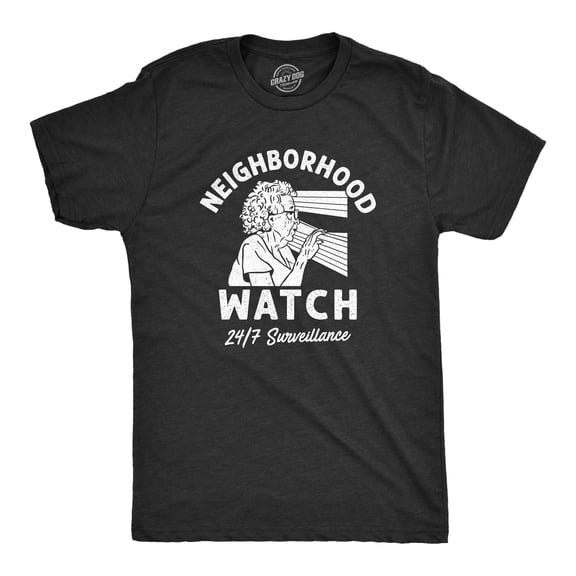Mens Neighborhood Watch T Shirt Funny Elderly Lookout Surveillance Joke Tee for Guys Graphic Tees