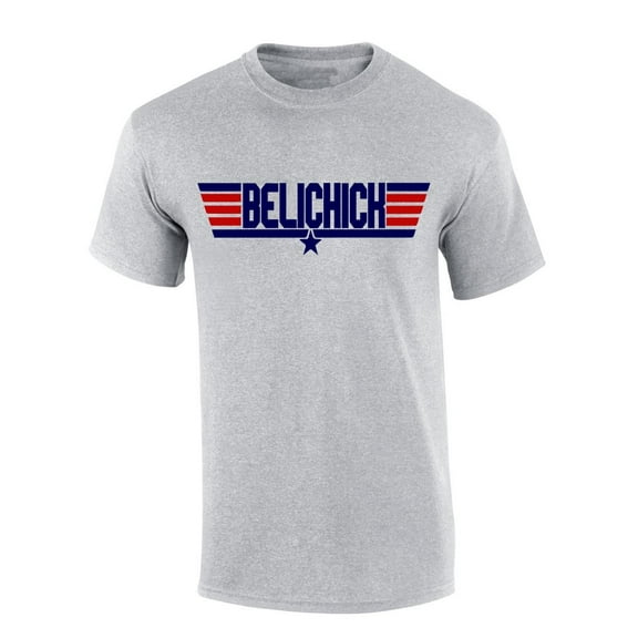 Mens New England Tshirt Belichick Retiring Red And Blue Pilot Logo Parody Short Sleeve T-shirt-Sports Grey-4xl
