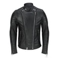 thumbnail image 1 of Mens New Genuine Padded Real Lambskin Leather Black Biker Quilted Jacket SouthBeachLeather 2X-Large, 1 of 3