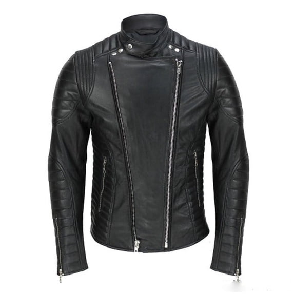 Mens New Genuine Padded Real Lambskin Leather Black Biker Quilted Jacket SouthBeachLeather 2X-Large