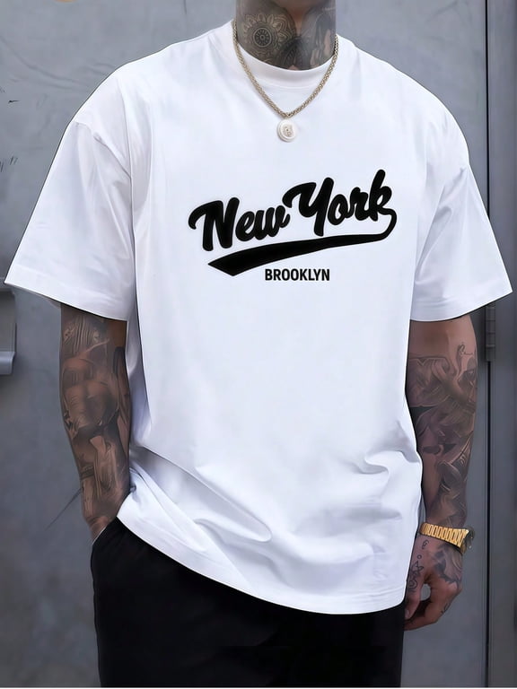 Mens New York T Shirt Brooklyn NYC Vintage Graphic Tee Retro Baseball Varsity Short Sleeve Crew Neck Casual Streetwear Top for Men