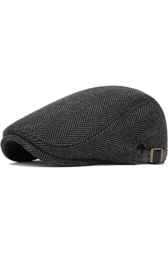 Mens Newsboy Ivy Cap Classic Herringbone Tweed Flat Hat Adjustable Beret Hats Irish Cabbie Driving Cap