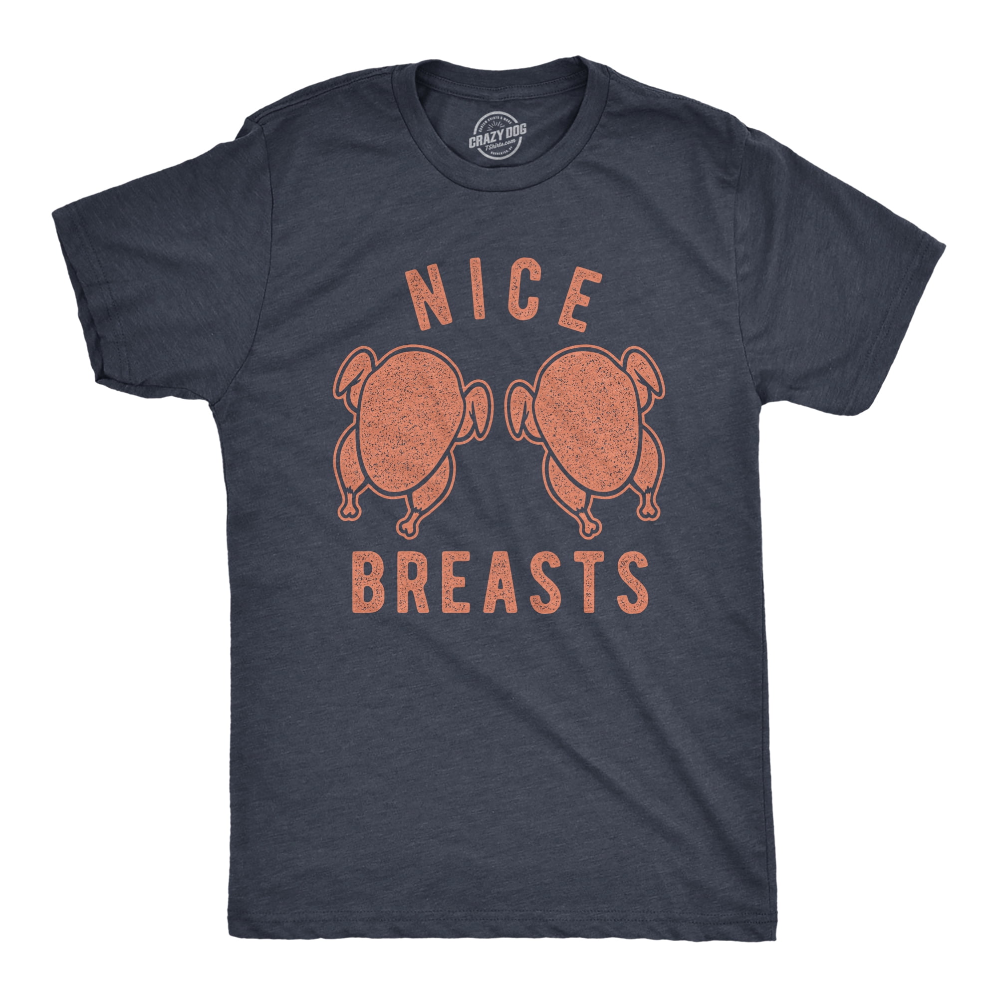 Mens Nice Breasts Tshirt Funny Thanksgiving Turkey Boobs Graphic Novelty Tee  (Heather Navy) - M Graphic Tees 