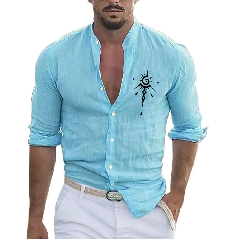 Mens Nice Shirts Men Printing Casual Plus Size Loose Shirt Cotton