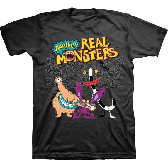 Mens Nickelodeon AAAHH REAL MONSTERS Shirt - Retro Nick Real Monsters tee - Classic Nick Graphic T-Shirt (Black, Large)