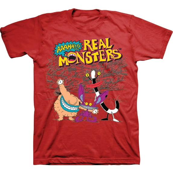 Mens Nickelodeon AAAHH REAL MONSTERS Shirt - Retro Nick Real Monsters tee - Classic Nick Graphic T-Shirt (Red, X-Large)