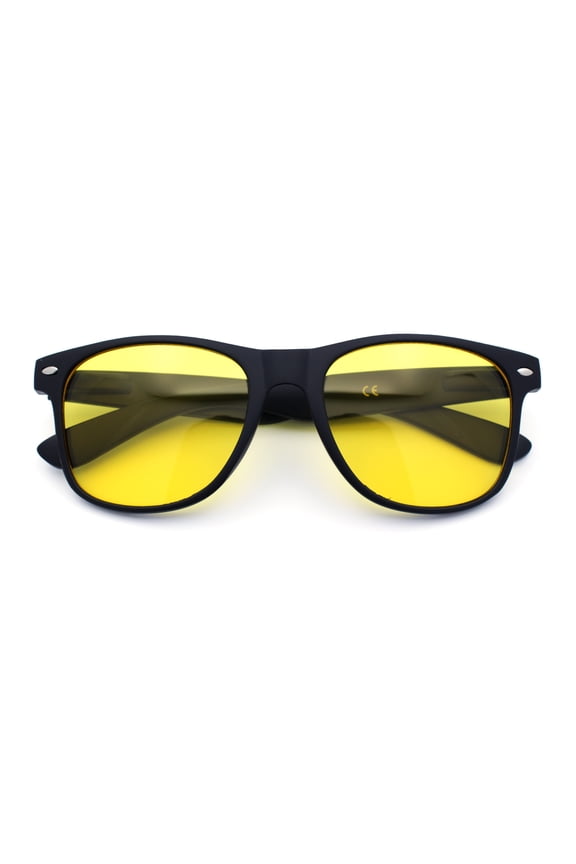 Mens Night Driving HD Yellow Lens Classic Plastic Horn Rim Sunglasses Matte Black