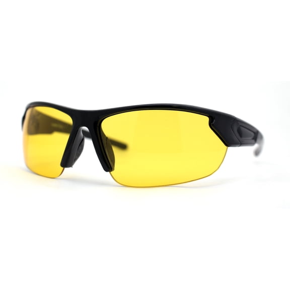 Mens Night Driving Yellow Lens Half Rim Sport Wrap Plastic Sunglasses