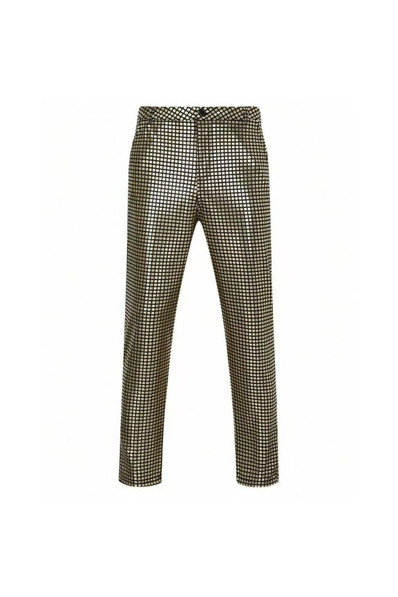 Mens Nightclub Metallic Lattice Pants Shiny Sequins Straight Leg Trousers 70s Disco Costume Prom Homecoming Pants