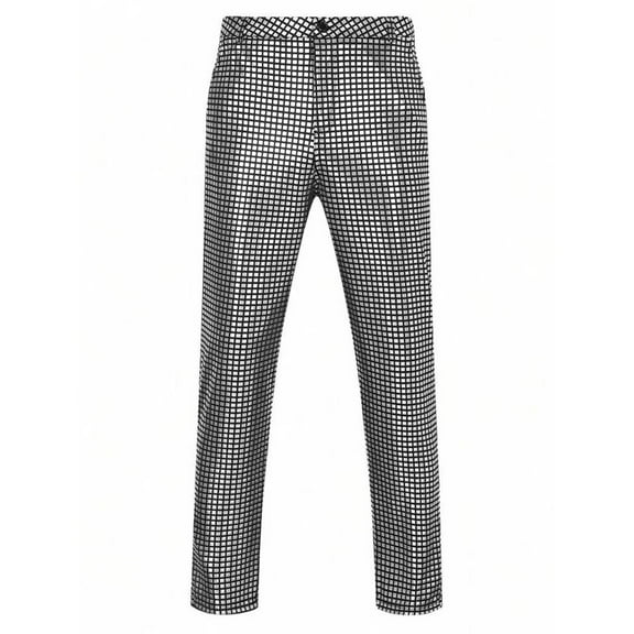 Mens Nightclub Metallic Lattice Pants Shiny Sequins Straight Leg Trousers 70s Disco Costume Prom Homecoming Pants
