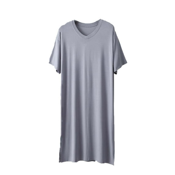 Mens Nightgowns Short Sleeve V Neck Lounge Nightshirt Pajamas Comfy Big and Tall Sleep Shirts