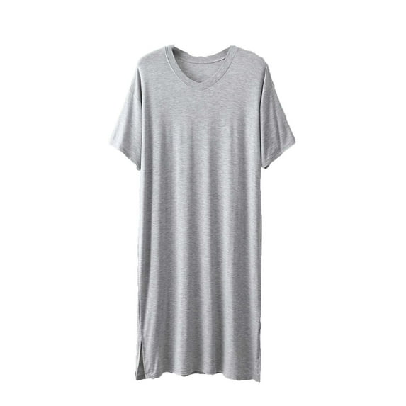 Mens Nightgowns Short Sleeve V Neck Lounge Nightshirt Pajamas Comfy Big and Tall Sleep Shirts