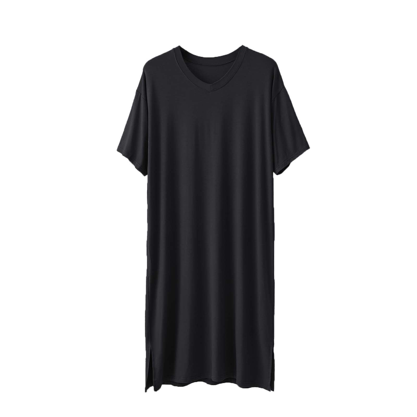 Mens Nightgowns Short Sleeve V Neck Lounge Nightshirt Pajamas Comfy Big ...