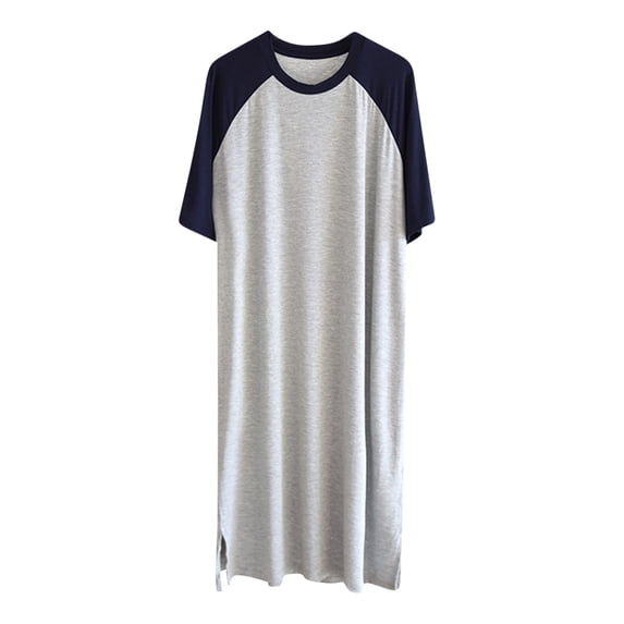 Mens Nightshirt Pajamas Short Sleeve Nightgown Sleepwear Color Block Big&Tall Sleep Shirts