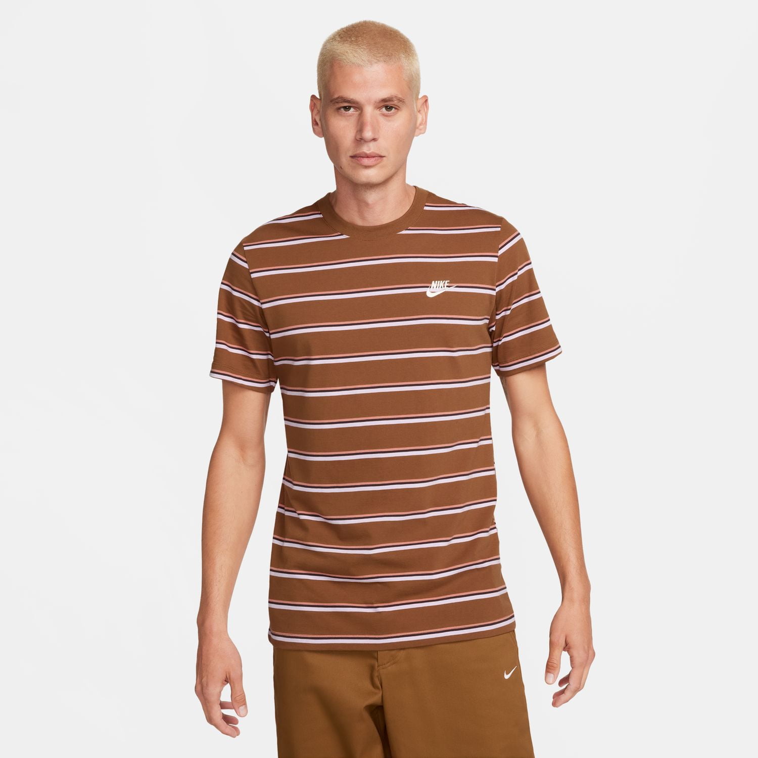 Mens Nike Club Striped Tee Color: Light British Tan Size