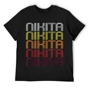 Mens Nikita Retro Wordmark Pattern - Vintage Style T-shirt Black X-Large