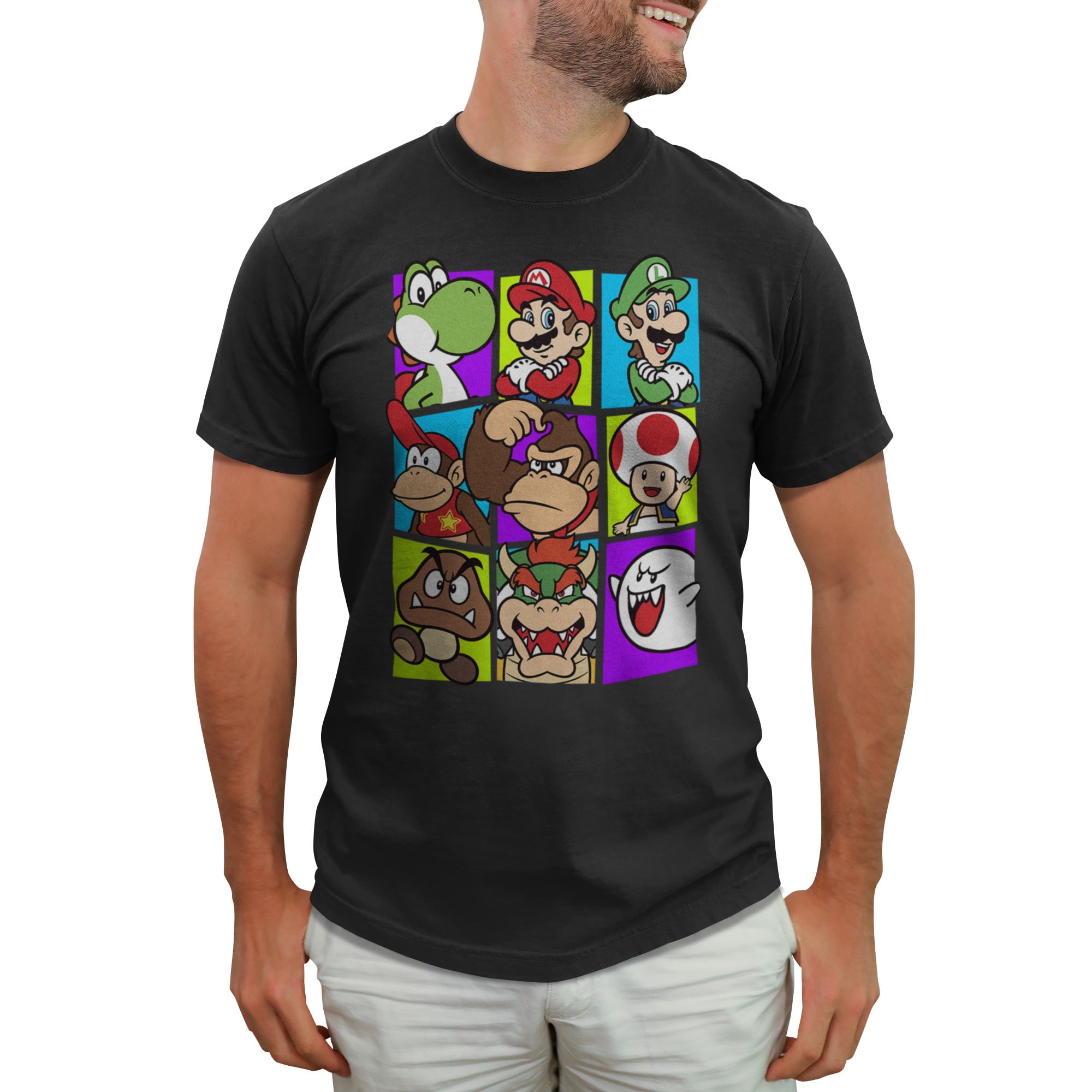 Nintendo Men's Super Mario Bros Graphic Tee, Black, Large, Cotton